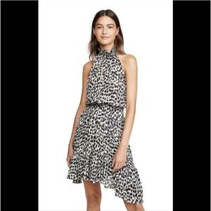A.L.C Cody Leopard Print Silk Dress Mini Black White High Neck Sleeveless Size 4